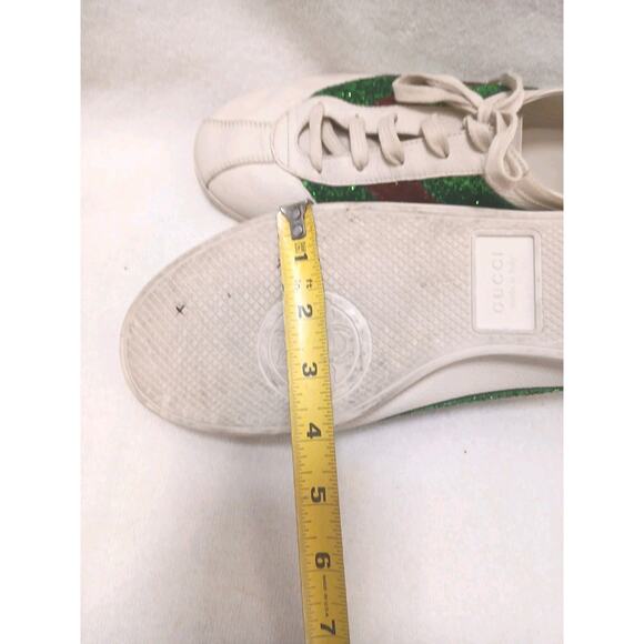 Gucci Falacer Lace Up Sneakers Men's Sz 7 White Leather Green Red Glitter Tennis - Picture 11 of 16